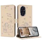 For Honor 200 5G Embossed Kitten Phone Leather Case with Lanyard(Beige) - 1