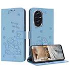 For Honor 200 5G Embossed Kitten Phone Leather Case with Lanyard(Blue) - 1