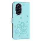 For Honor 200 5G Embossed Kitten Phone Leather Case with Lanyard(Mint Green) - 3