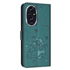 For Honor 200 5G Embossed Kitten Phone Leather Case with Lanyard(Dark Green) - 3