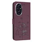For Honor 200 5G Embossed Kitten Phone Leather Case with Lanyard(Wine Red) - 3