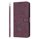 For Honor 200 Lite 5G Global Embossed Kitten Phone Leather Case with Lanyard(Wine Red) - 2