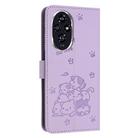 For Honor 200 Pro 5G Embossed Kitten Phone Leather Case with Lanyard(Purple) - 3