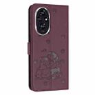 For Honor 200 Pro 5G Embossed Kitten Phone Leather Case with Lanyard(Wine Red) - 3