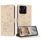 For Honor X6a / X6b Embossed Kitten Phone Leather Case with Lanyard(Beige) - 1