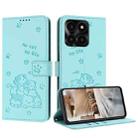 For Honor X6a / X6b Embossed Kitten Phone Leather Case with Lanyard(Mint Green) - 1