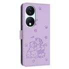 For Honor X7b 4G / 5G Embossed Kitten Phone Leather Case with Lanyard(Purple) - 3