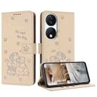 For Honor X7b 4G / 5G Embossed Kitten Phone Leather Case with Lanyard(Beige) - 1