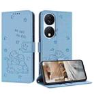 For Honor X7b 4G / 5G Embossed Kitten Phone Leather Case with Lanyard(Blue) - 1