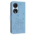 For Honor X7b 4G / 5G Embossed Kitten Phone Leather Case with Lanyard(Blue) - 3