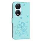 For Honor X7b 4G / 5G Embossed Kitten Phone Leather Case with Lanyard(Mint Green) - 3