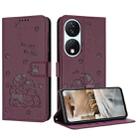 For Honor X7b 4G / 5G Embossed Kitten Phone Leather Case with Lanyard(Wine Red) - 1