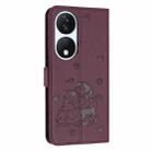 For Honor X7b 4G / 5G Embossed Kitten Phone Leather Case with Lanyard(Wine Red) - 3