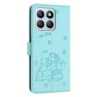 For Honor X8b Embossed Kitten Phone Leather Case with Lanyard(Mint Green) - 3