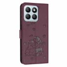 For Honor X8b Embossed Kitten Phone Leather Case with Lanyard(Wine Red) - 3