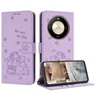 For Honor X50 / X9b Embossed Kitten Phone Leather Case with Lanyard(Purple) - 1