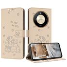 For Honor X50 / X9b Embossed Kitten Phone Leather Case with Lanyard(Beige) - 1