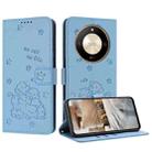 For Honor X50 / X9b Embossed Kitten Phone Leather Case with Lanyard(Blue) - 1