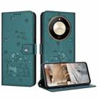 For Honor X50 / X9b Embossed Kitten Phone Leather Case with Lanyard(Dark Green) - 1