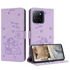 For Honor X5b / X5b Plus Embossed Kitten Phone Leather Case with Lanyard(Purple) - 1