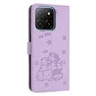 For Honor X5b / X5b Plus Embossed Kitten Phone Leather Case with Lanyard(Purple) - 3