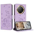 For Honor X9c Embossed Kitten Phone Leather Case with Lanyard(Purple) - 1