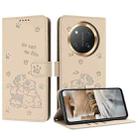 For Honor X9c Embossed Kitten Phone Leather Case with Lanyard(Beige) - 1