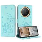 For Honor X9c Embossed Kitten Phone Leather Case with Lanyard(Mint Green) - 1