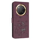 For Honor X9c Embossed Kitten Phone Leather Case with Lanyard(Wine Red) - 3