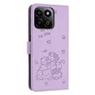 For Honor X7c 4G / 200 Smart Embossed Kitten Phone Leather Case with Lanyard(Purple) - 3