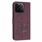 For Honor X7c 4G / 200 Smart Embossed Kitten Phone Leather Case with Lanyard(Wine Red) - 3