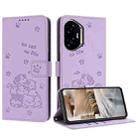 For Honor 300 Embossed Kitten Phone Leather Case with Lanyard(Purple) - 1