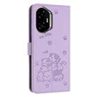 For Honor 300 Embossed Kitten Phone Leather Case with Lanyard(Purple) - 3