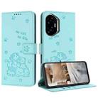 For Honor 300 Embossed Kitten Phone Leather Case with Lanyard(Mint Green) - 1