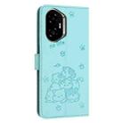 For Honor 300 Embossed Kitten Phone Leather Case with Lanyard(Mint Green) - 3