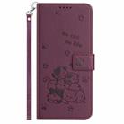 For Honor 300 Embossed Kitten Phone Leather Case with Lanyard(Wine Red) - 2