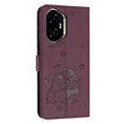 For Honor 300 Embossed Kitten Phone Leather Case with Lanyard(Wine Red) - 3