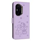 For Honor 300 Pro Embossed Kitten Phone Leather Case with Lanyard(Purple) - 3