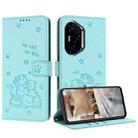 For Honor 300 Pro Embossed Kitten Phone Leather Case with Lanyard(Mint Green) - 1