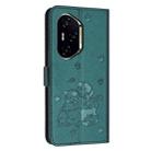 For Honor 300 Pro Embossed Kitten Phone Leather Case with Lanyard(Dark Green) - 3