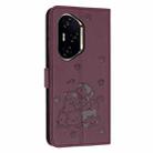 For Honor 300 Pro Embossed Kitten Phone Leather Case with Lanyard(Wine Red) - 3