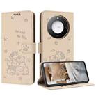 For Honor X60 / X9c Smart Embossed Kitten Phone Leather Case with Lanyard(Beige) - 1