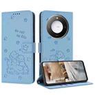 For Honor X60 / X9c Smart Embossed Kitten Phone Leather Case with Lanyard(Blue) - 1