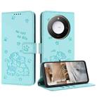 For Honor X60 / X9c Smart Embossed Kitten Phone Leather Case with Lanyard(Mint Green) - 1