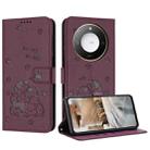 For Honor X60 / X9c Smart Embossed Kitten Phone Leather Case with Lanyard(Wine Red) - 1