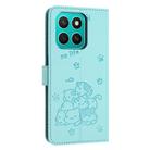 For Honor X8c 4G Embossed Kitten Phone Leather Case with Lanyard(Mint Green) - 3