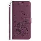 For Honor X8c 4G Embossed Kitten Phone Leather Case with Lanyard(Wine Red) - 2