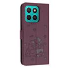 For Honor X8c 4G Embossed Kitten Phone Leather Case with Lanyard(Wine Red) - 3