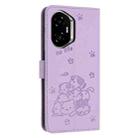For Honor 400 Embossed Kitten Phone Leather Case with Lanyard(Purple) - 3