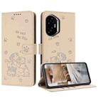 For Honor 400 Embossed Kitten Phone Leather Case with Lanyard(Beige) - 1